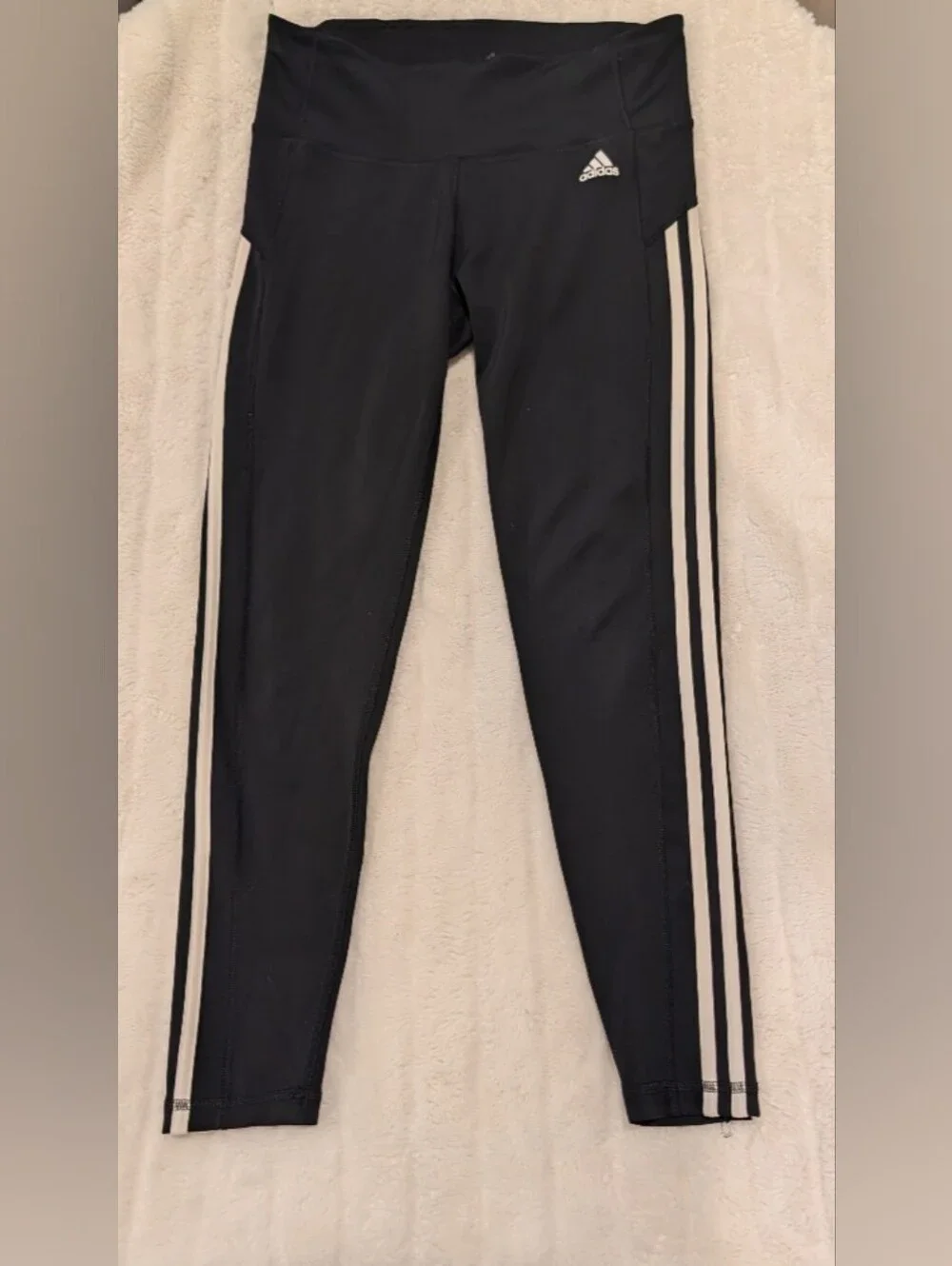 adidas Black Leggings with White Side Stripes